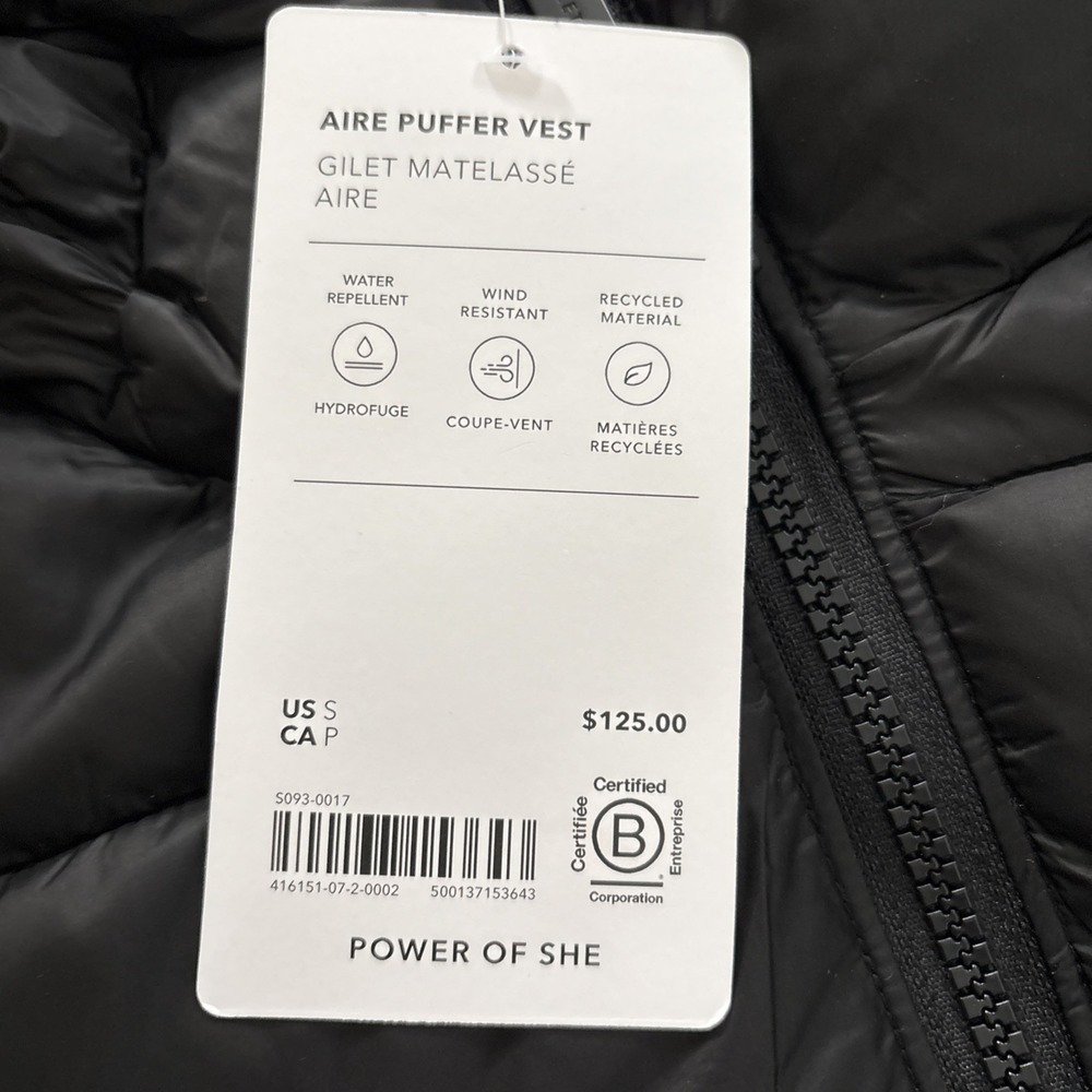 Athleta Aire Puffer Vest Womens S Black Hooded Lightweight Packable New $125 - Picture 15 of 16